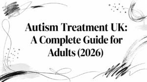 Title: Autism Treatment UK: A Complete Guide for Adults (2026) with abstract black brush strokes.