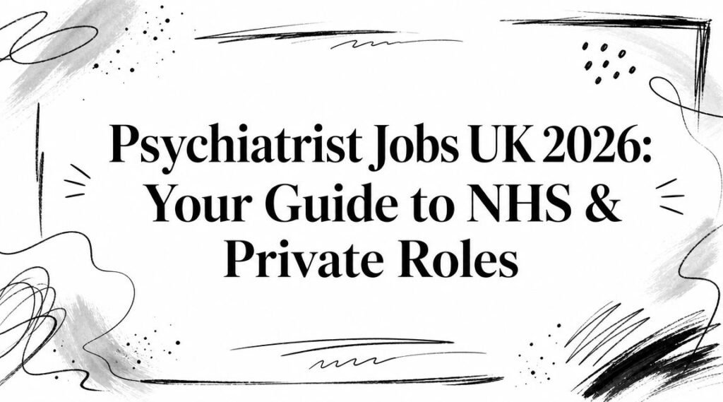 Banner text: 'Psychiatrist Jobs UK 2026: Your Guide to NHS & Private Roles'—an article header about psychiatric job opportunities in the UK.
