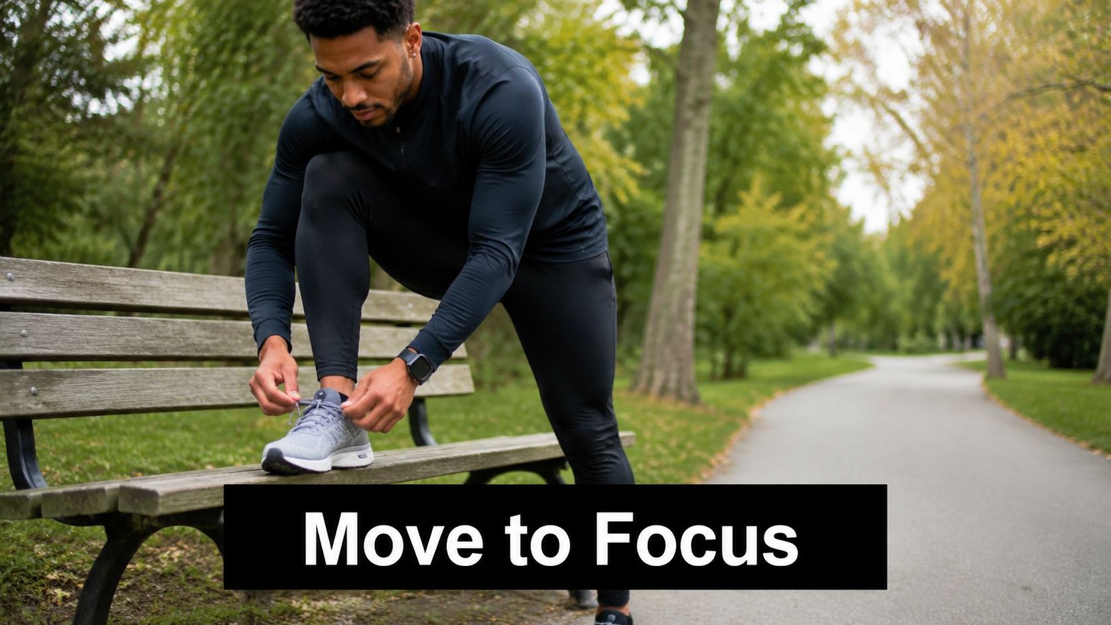 A fit man tying his shoelaces on a park bench, representing exercise as an ADHD alternative to medication.