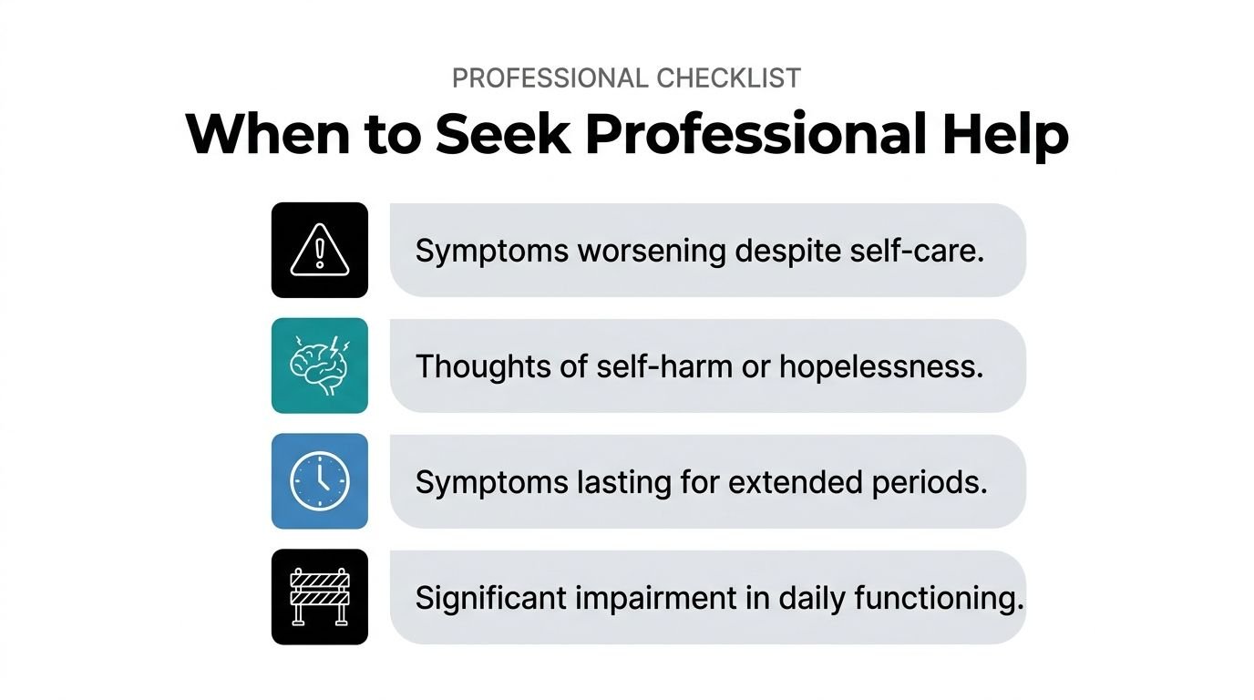 A professional checklist infographic detailing signs indicating it is time to seek professional mental health assistance.