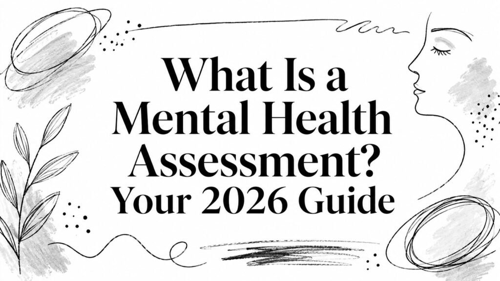 Header: 'What Is a Mental Health Assessment? Your 2026 Guide' with abstract doodles around the text